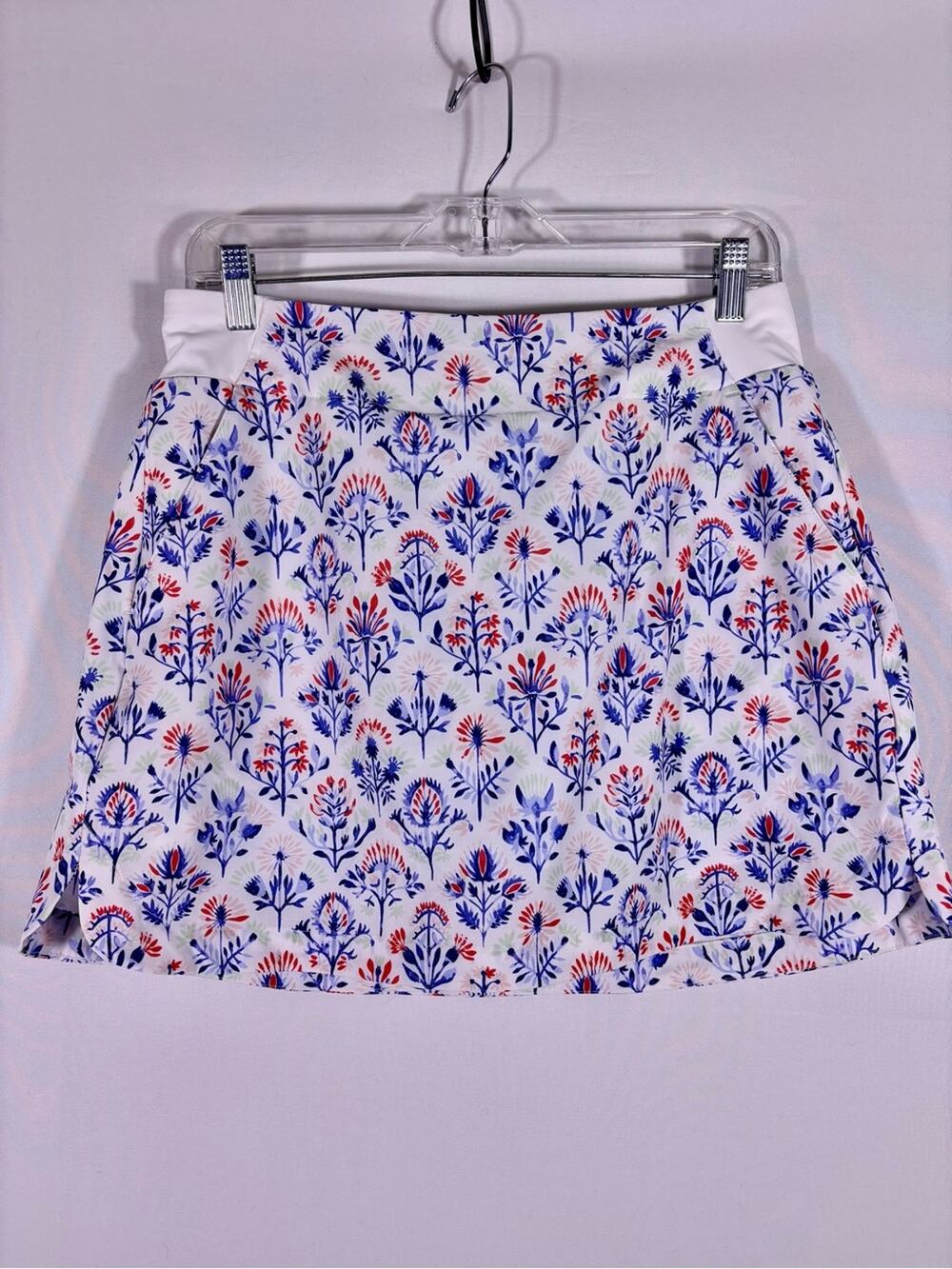 Walter Hagen White Mini Skirt with Blue and Coral Floral Print Size Medium